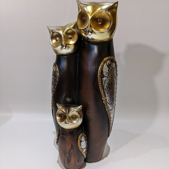 Adorable Trio of 3 Wise Owls Mama Papa Baby Décor Accent Piece Gold & Brown - Picture 2 of 6